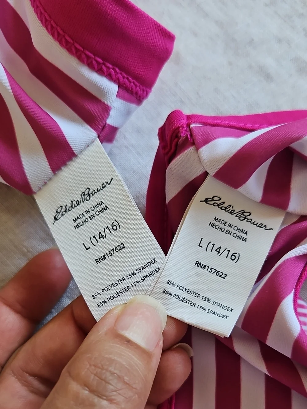 Eddie Bauer Girls Pink and Blue Patterned Two-Piece Reversible Swim Set Sz 14-16
